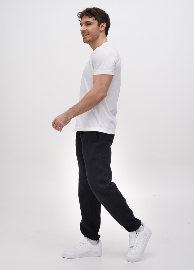 Трикотажні штани  з резинкою по низу  на флісі, Чорний, L/XL