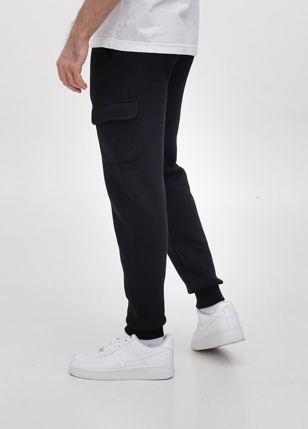 Трикотажні штани - карго на флісі , Чорний, L/XL