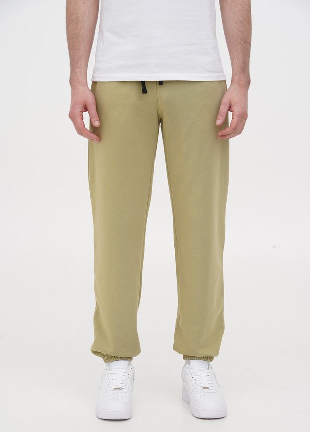 Трикотажні штани з резинкою по низу , Оливковий, 2XL/3XL