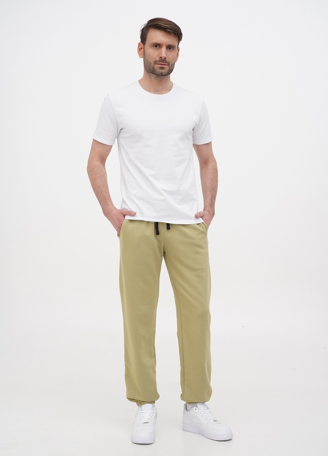 Трикотажні штани з резинкою по низу , Оливковий, L/XL