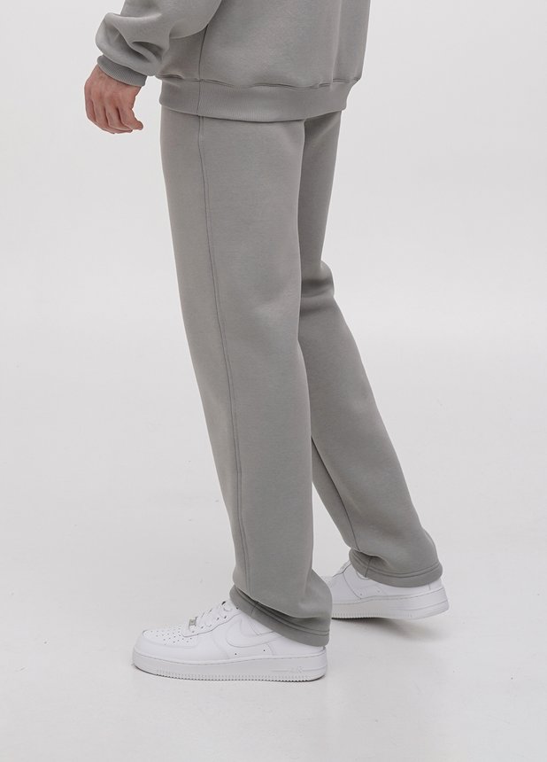 Трикотажні штани  з прямим низом на флісі, Сірий, 2XL/3XL