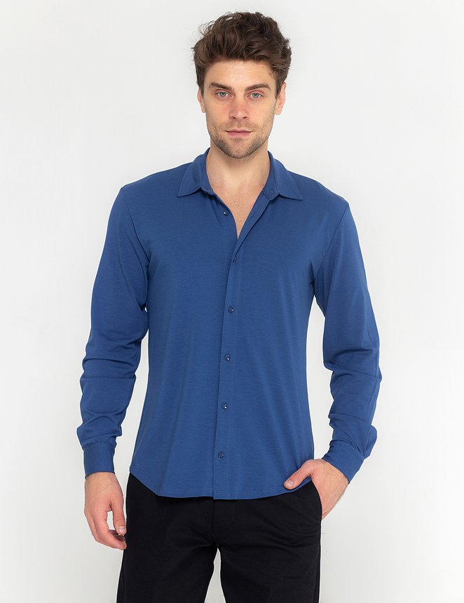 Рубашка трикотажная - Tencel, Темно-голубой, XL