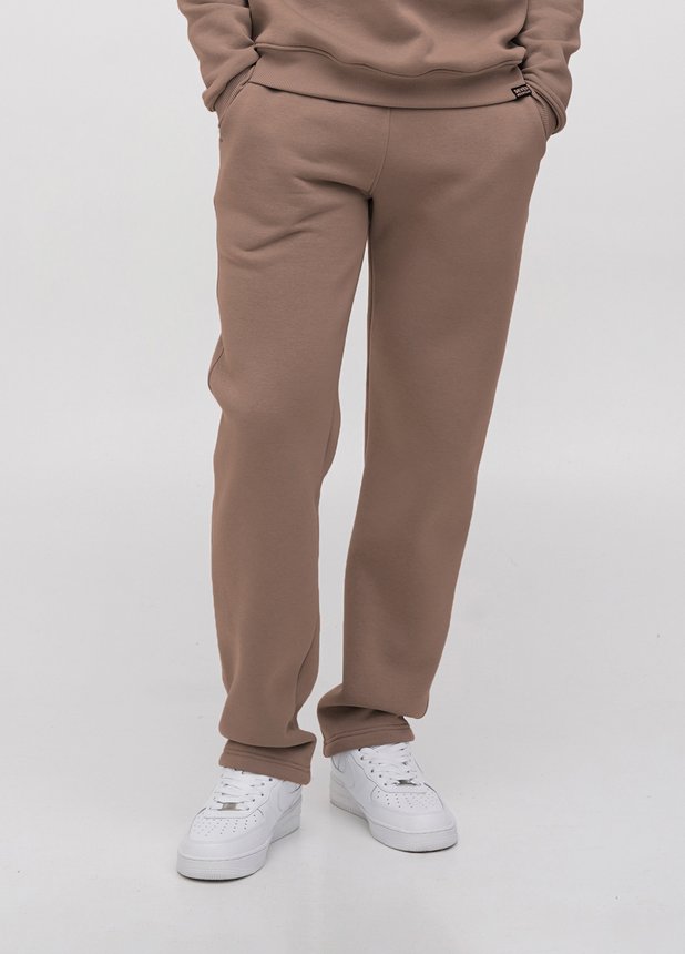 Трикотажные штаны  с прямым низом на флисе, Визон, 2XL/3XL