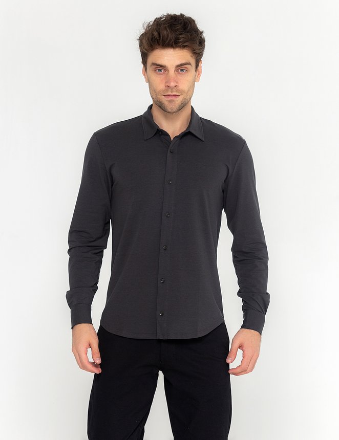 Рубашка трикотажная - Tencel, Тёмно-серый, XL