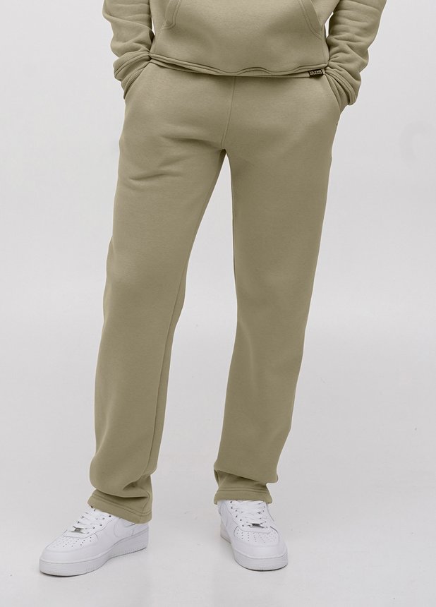 Трикотажні штани  з прямим низом на флісі, Оливковий, S/M