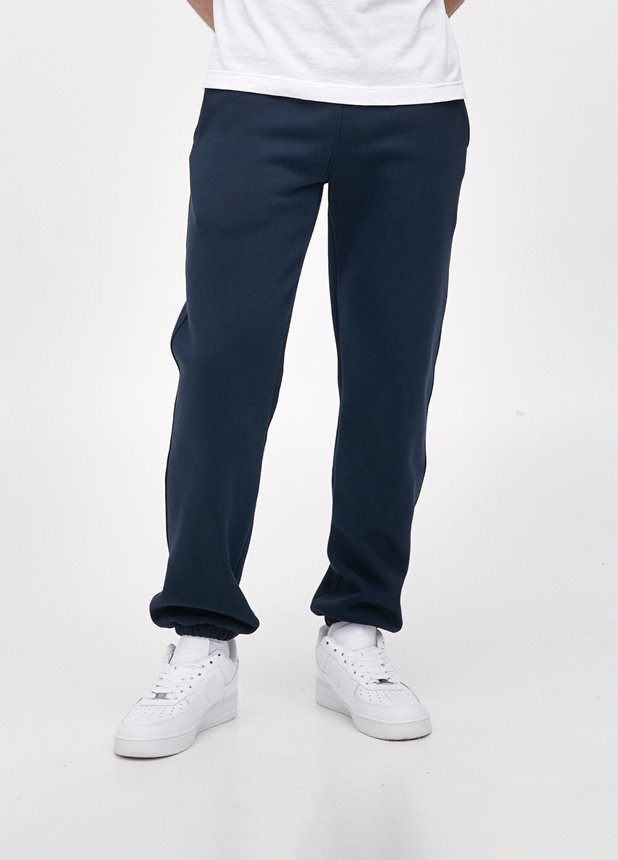 Трикотажные штаны  с резинкой по низу  на флисе, Темно-синий, S/M