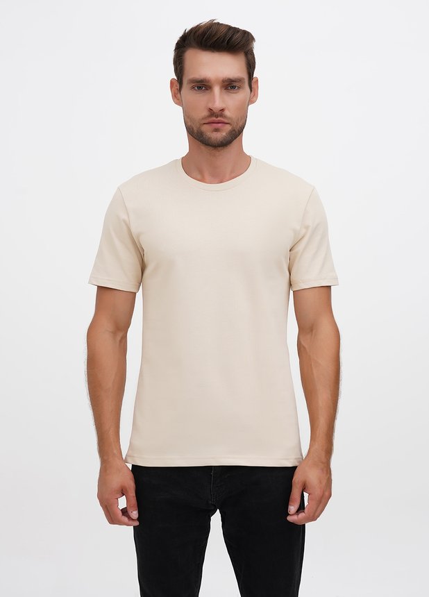 Базова футболка з надщільної бавовни - Бежевий, Бежевий, L