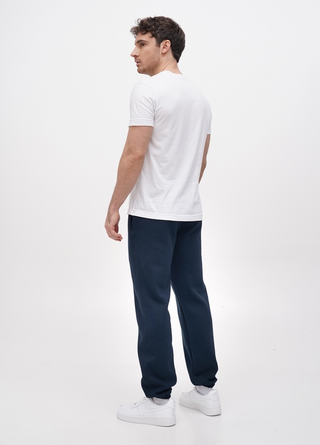 Трикотажні штани  з резинкою по низу  на флісі, Темно-синій, 2XL/3XL