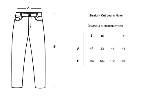 Straight Cut Jeans Navy, Темно-синий, S