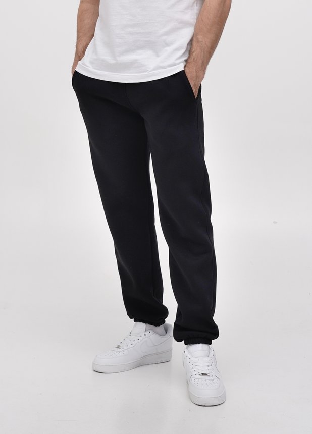 Трикотажные штаны  с резинкой по низу  на флисе, Черный, L/XL