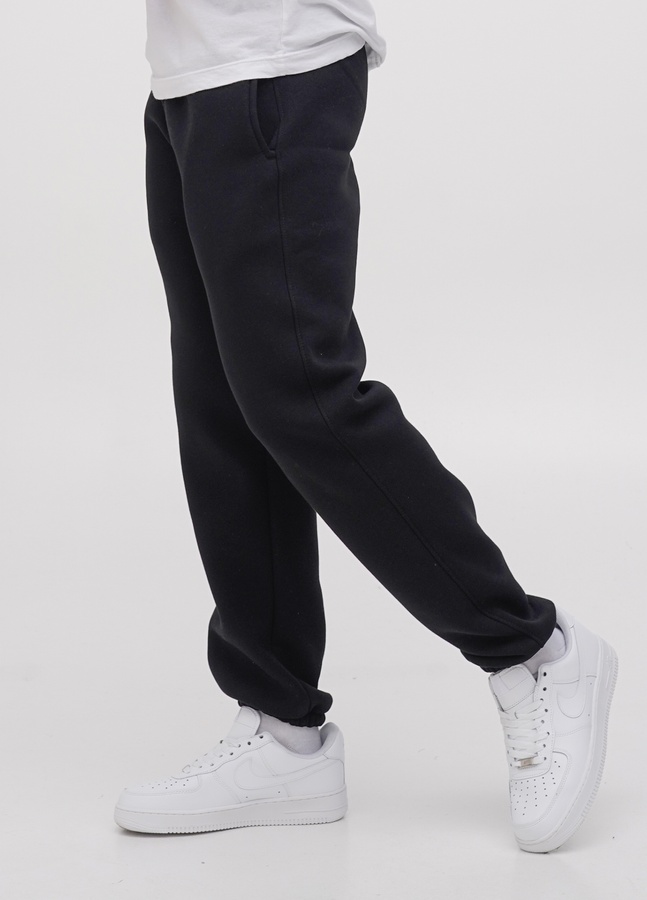 Трикотажні штани  з резинкою по низу  на флісі, Чорний, 2XL/3XL