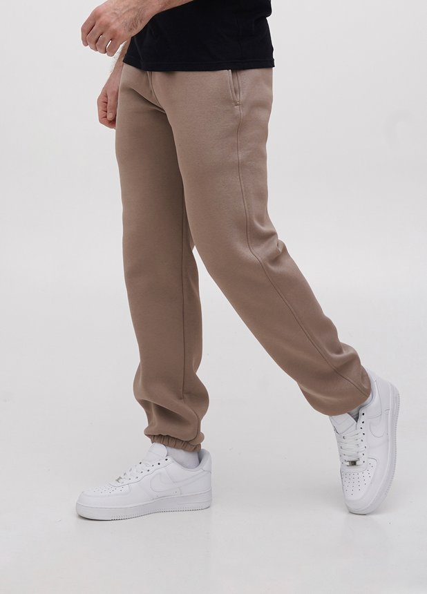 Трикотажные штаны  с резинкой по низу  на флисе, Визон, S/M