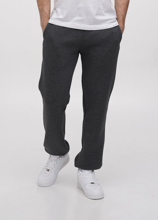 Трикотажные штаны  с резинкой по низу  на флисе, Антрацит, S/M