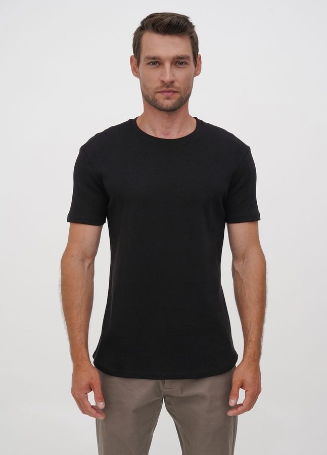 Футболка  з округлим низом із надщільної  органічної  бавовни, Чорний, XXL