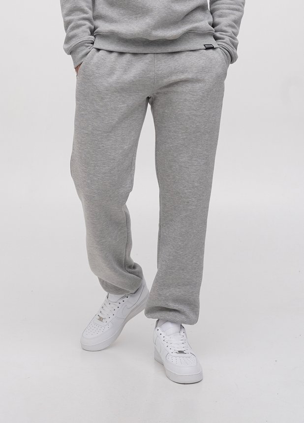 Трикотажные штаны  с резинкой по низу  на флисе, Серый меланж, L/XL