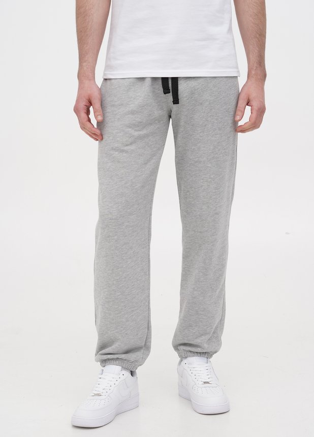 Трикотажні штани з резинкою по низу , Сірий меланж, L/XL