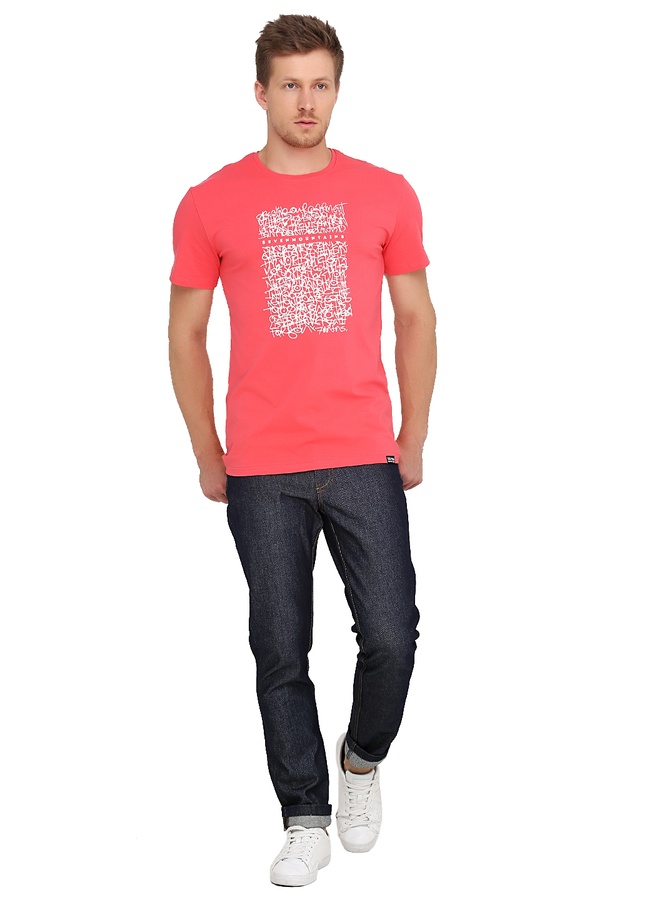 Graffity Wall Lime T-Shirt / Coral, White-Coral, S