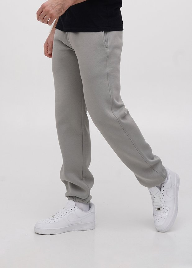 Трикотажные штаны  с резинкой по низу  на флисе, Серый, S/M