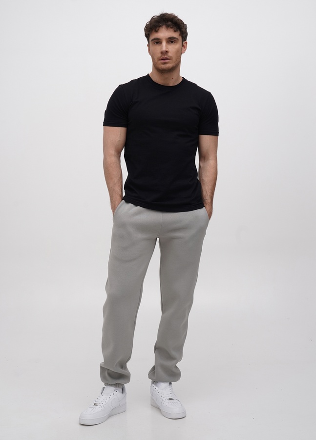 Трикотажные штаны  с резинкой по низу  на флисе, Серый, L/XL