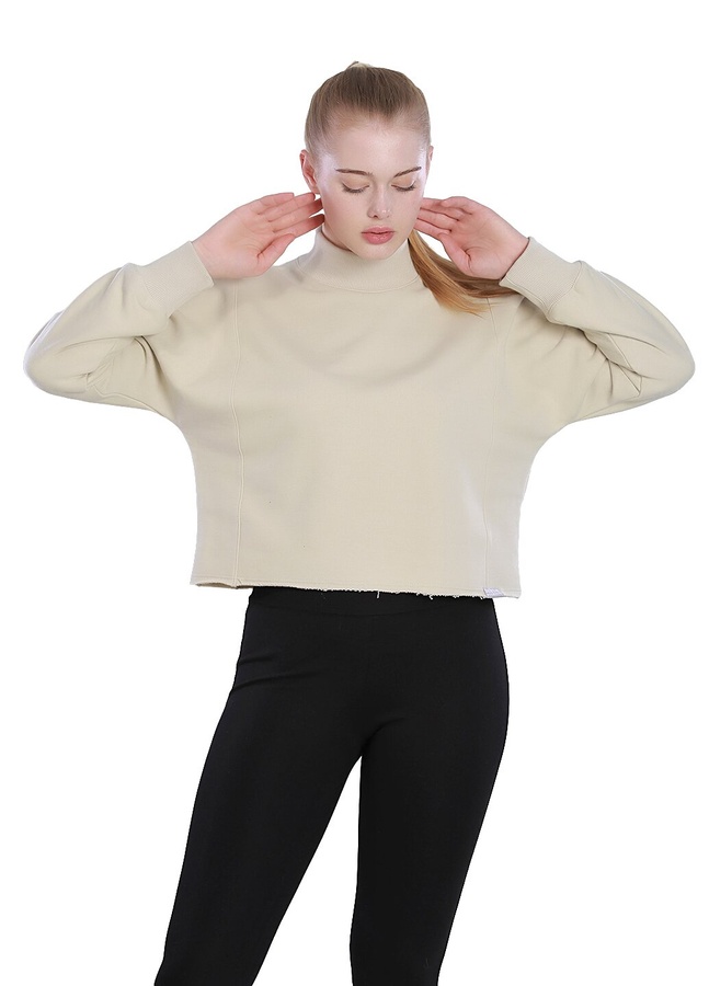 High neck cropped sweatshirt, Світло-бежевий, M/L