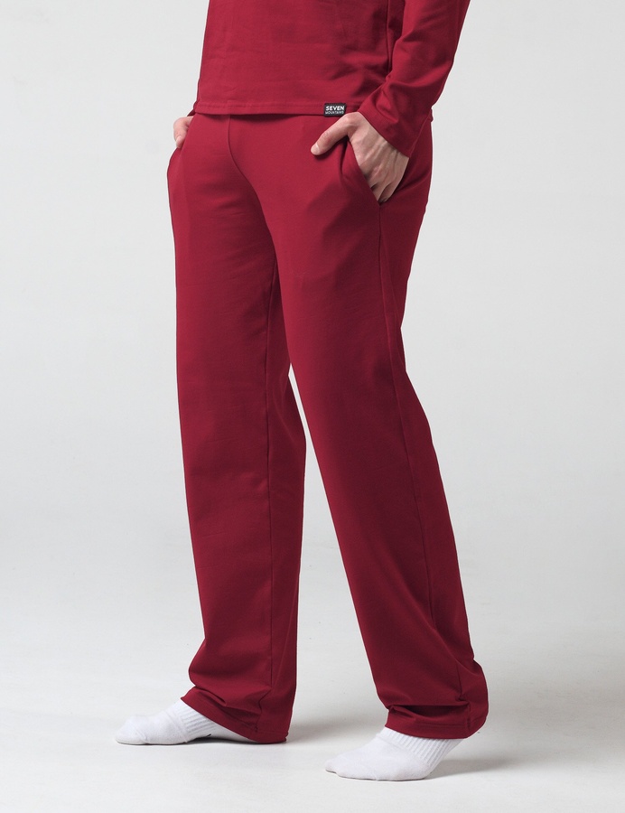 Трикотажные штаны домашние, Бордовый, S/M