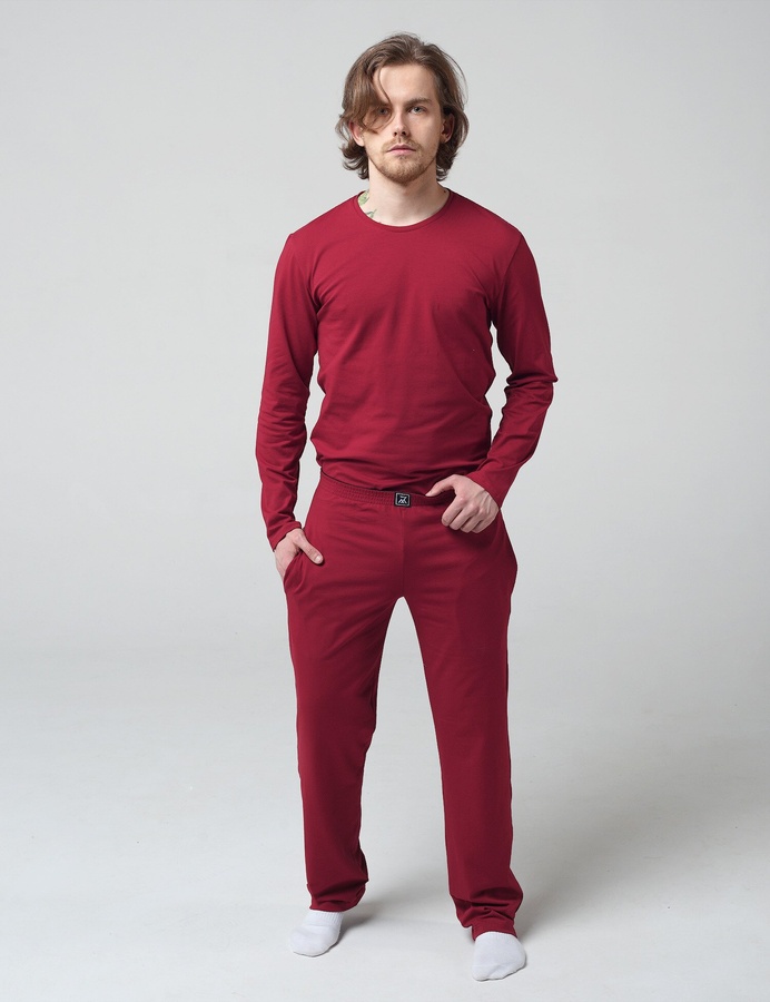 Трикотажные штаны домашние, Бордовый, S/M