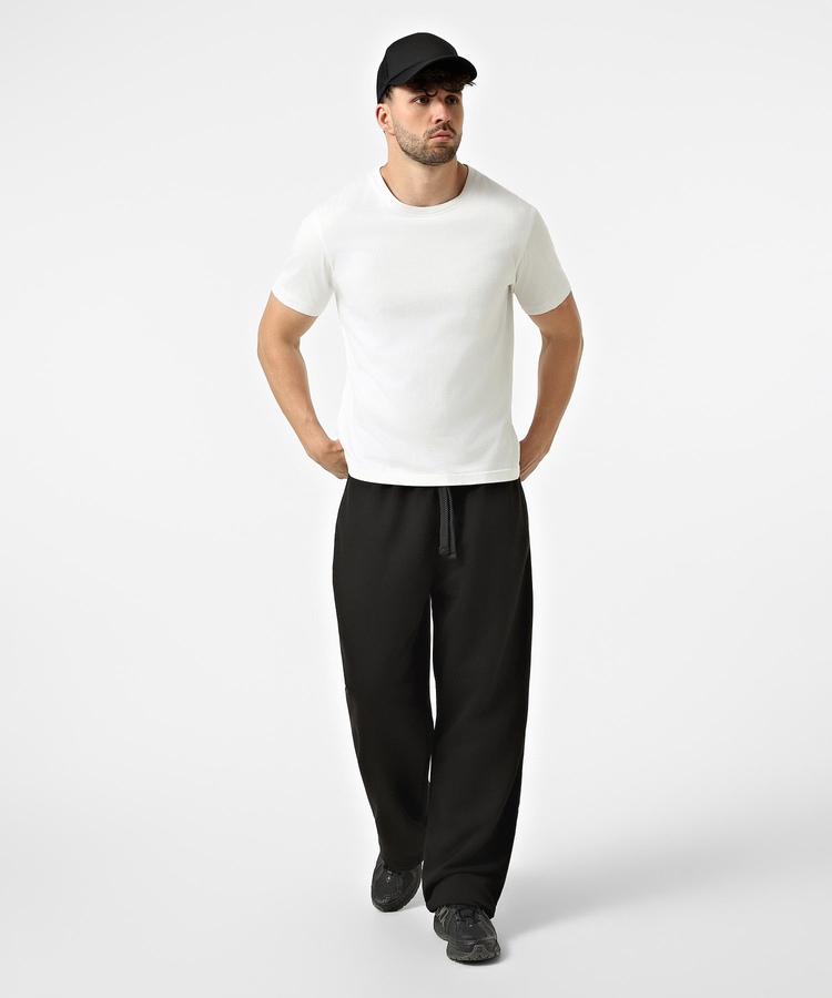 Fleece-lined relaxed-fit knit pants, Black, 2XL/3XL