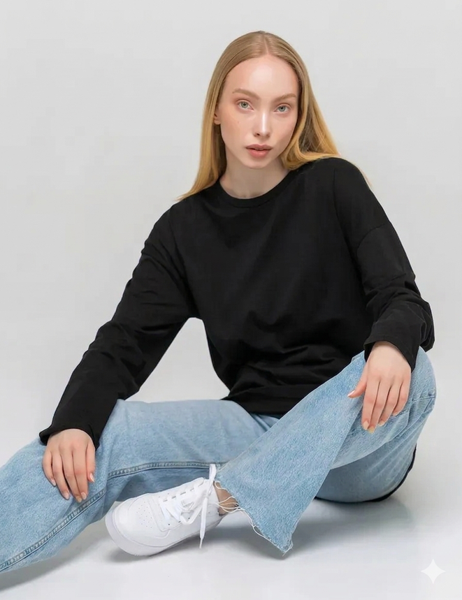 Лонгслів оверсайз полегшений, Чорний, S/M