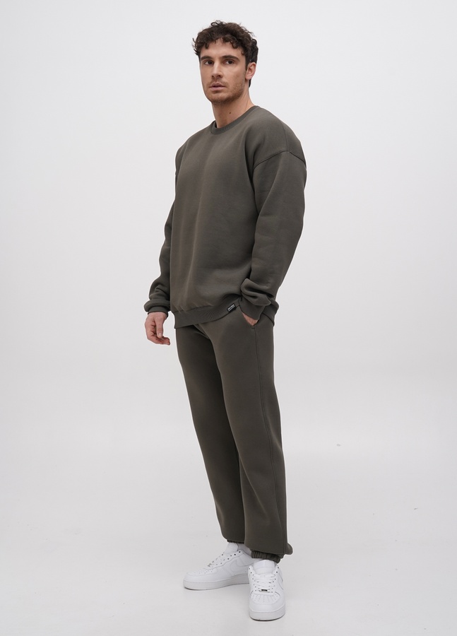 Трикотажні штани  з резинкою по низу  на флісі, Темний Хакі, L/XL