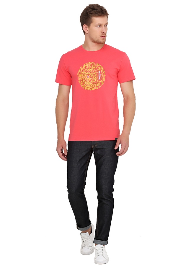 Pattern Circle Black T-Shirt / Red, Кораловий, L