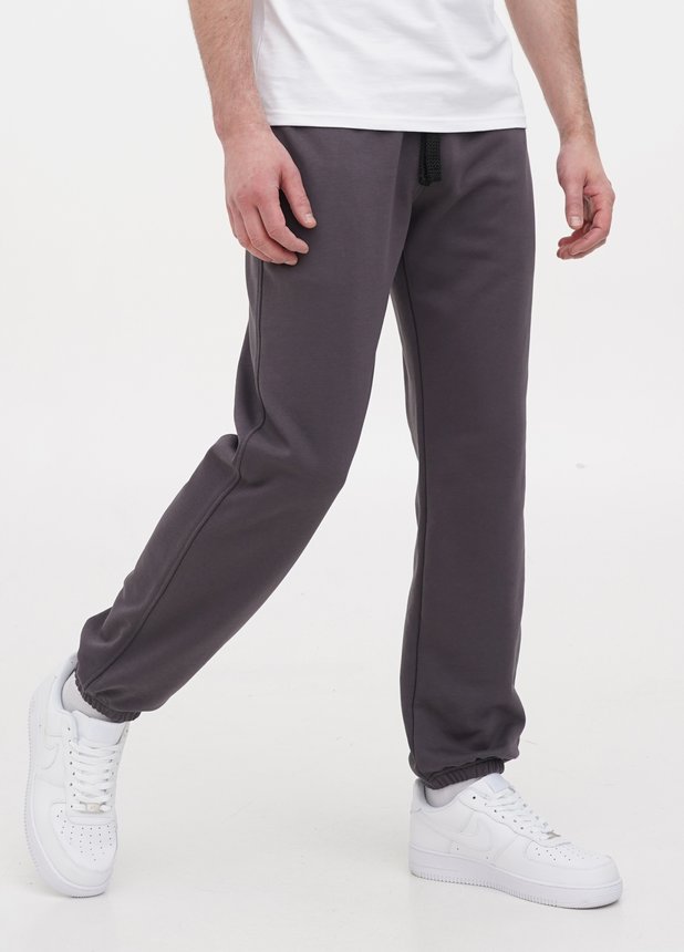 Трикотажные штаны с резинкой по низу , Тёмно-серый, S/M