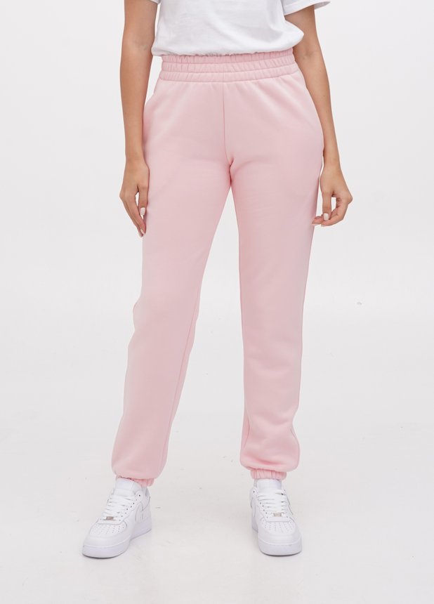 Трикотажные штаны на флисе с резинкой, Розовый, M