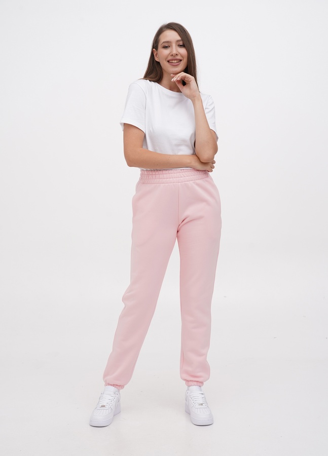 Трикотажні штани на флісі з резинкою, Рожевий, M