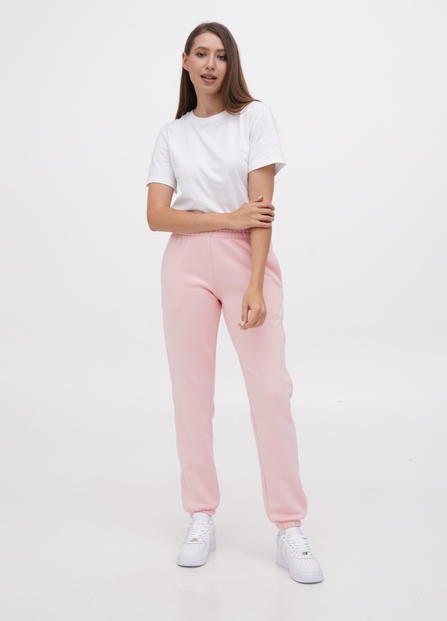 Трикотажні штани на флісі з резинкою, Рожевий, L