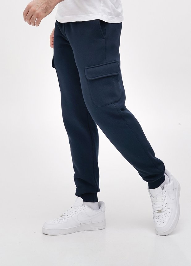 Трикотажні штани - карго на флісі , Темно-синій, L/XL