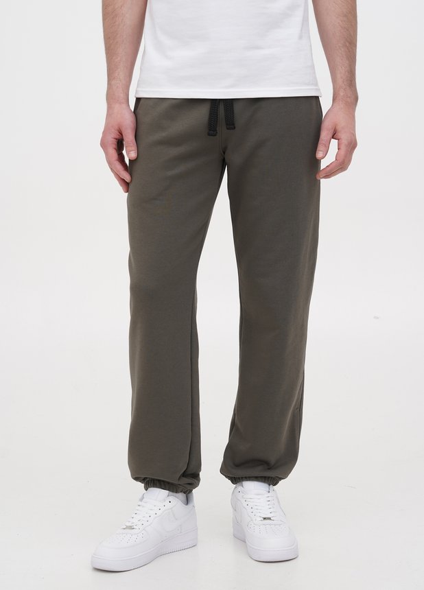 Трикотажні штани з резинкою по низу , Темний Хакі, L/XL