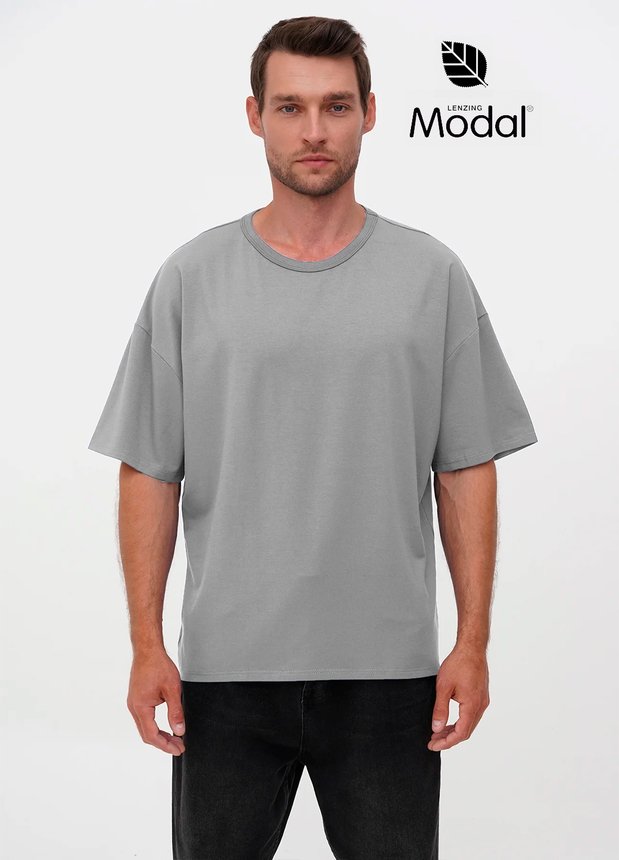 Укорочена футболка оверсайз с модала , Серый, L/XL