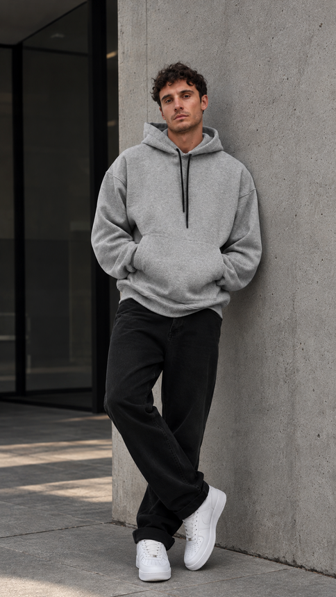 Oversized hoodie  fleece - trapeze, Grey melange, S/M