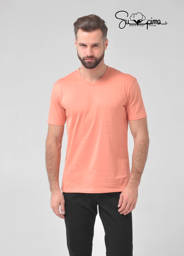 Футболка V-neck преміум - Supima, Темно-персиковий, 3XL