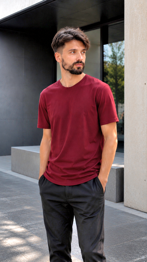 Basic tencel T-shirt, Burgundy, M