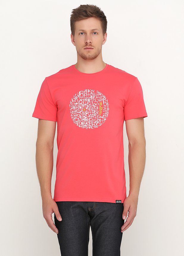 Pattern Circle Black T-Shirt, Рожевий, XL