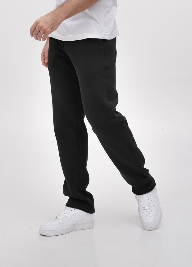 Трикотажные штаны  с прямым низом на флисе, Черный, S/M