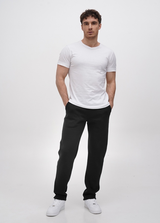 Трикотажні штани  з прямим низом на флісі, Чорний, L/XL