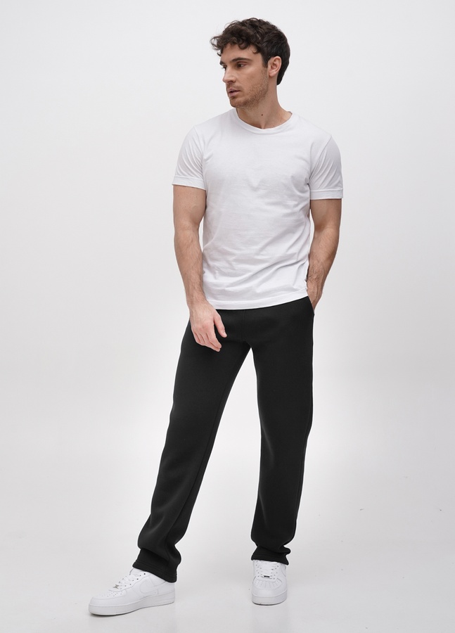 Трикотажні штани  з прямим низом на флісі, Чорний, 2XL/3XL