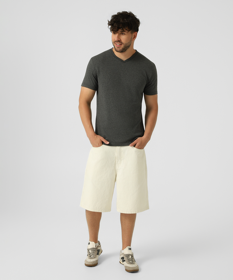 Футболка V-neck з бавовни, Антрацит, S
