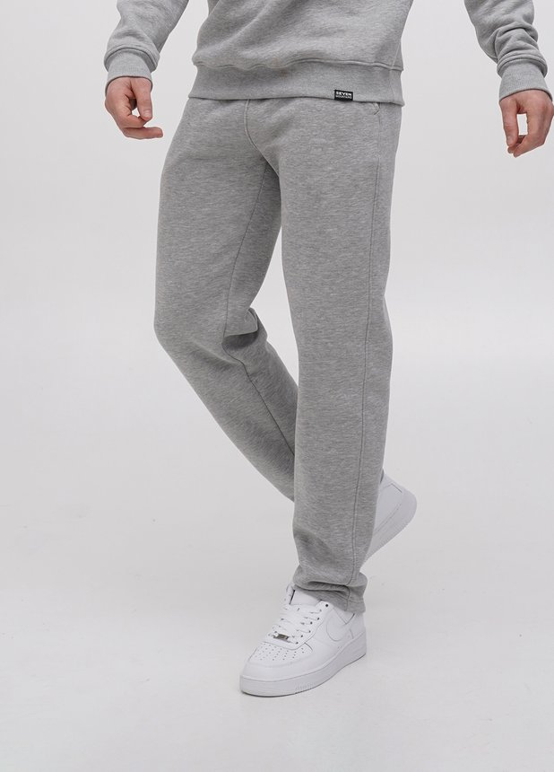 Трикотажні штани  з прямим низом на флісі, Сірий меланж, L/XL
