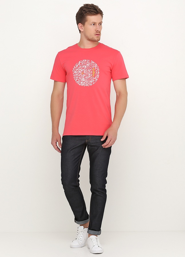 Pattern Circle Black T-Shirt / Red, Рожевий, M