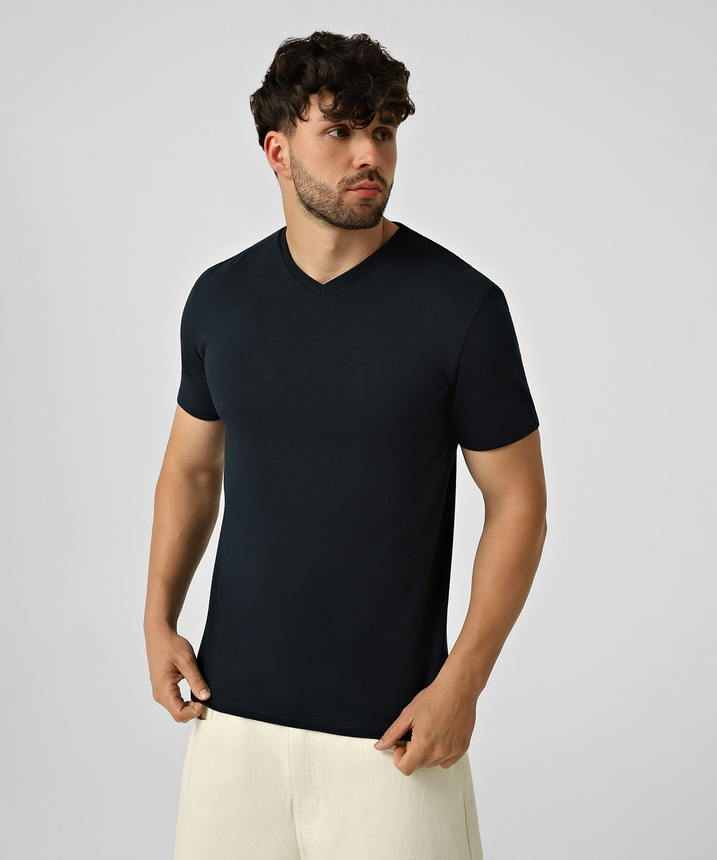 Футболка V-neck з бавовни, Темно-синій, M