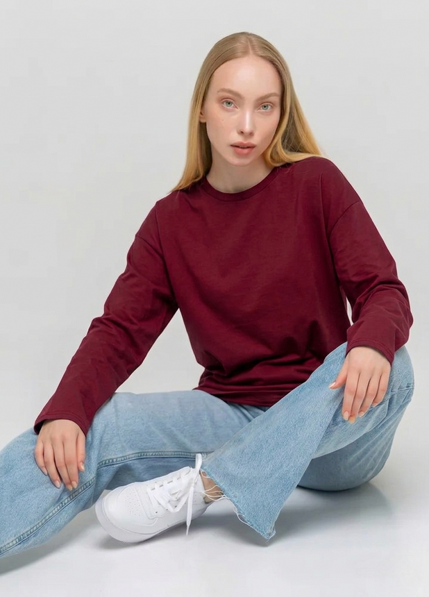 Лонгслів оверсайз полегшений, Бордовий, S/M
