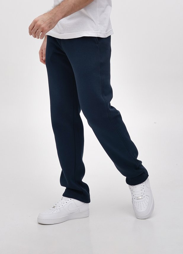 Трикотажні штани  з прямим низом на флісі, Темно-синій, S/M